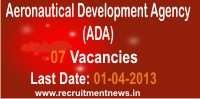 Aeronautical Development Agency (ADA) reccruitment